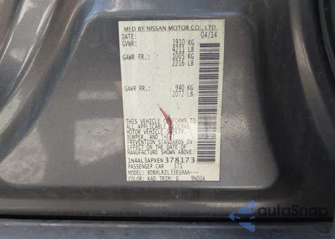 2014 Nissan Altima 2.5/2.5 S/2.5 Sl/2.5 Sv z USA, uszkodzony, nr VIN 1N4AL3APXEN378173